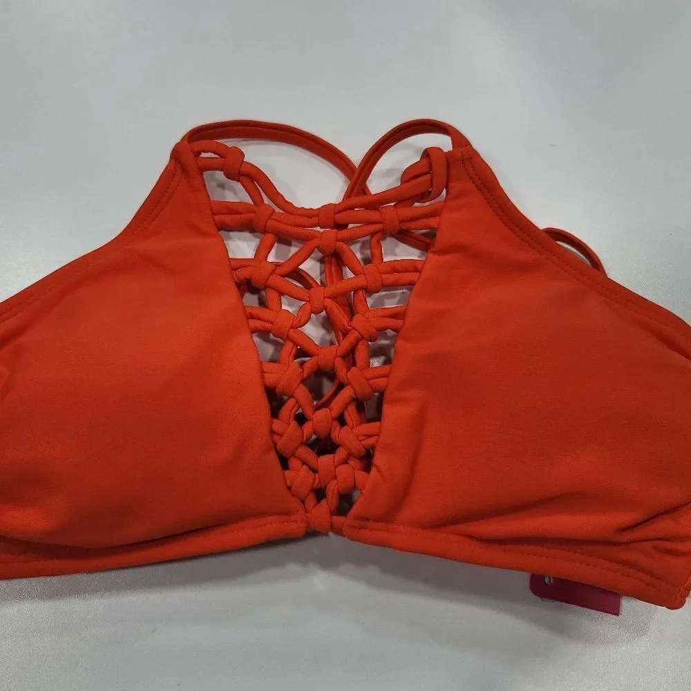 Xhilaration Orange Mesh Bikini Top